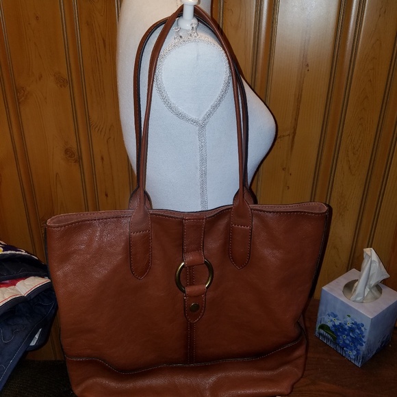 Frye Handbags - FRYE XL COGNAC LEATHER RING SHOPPER TOTE